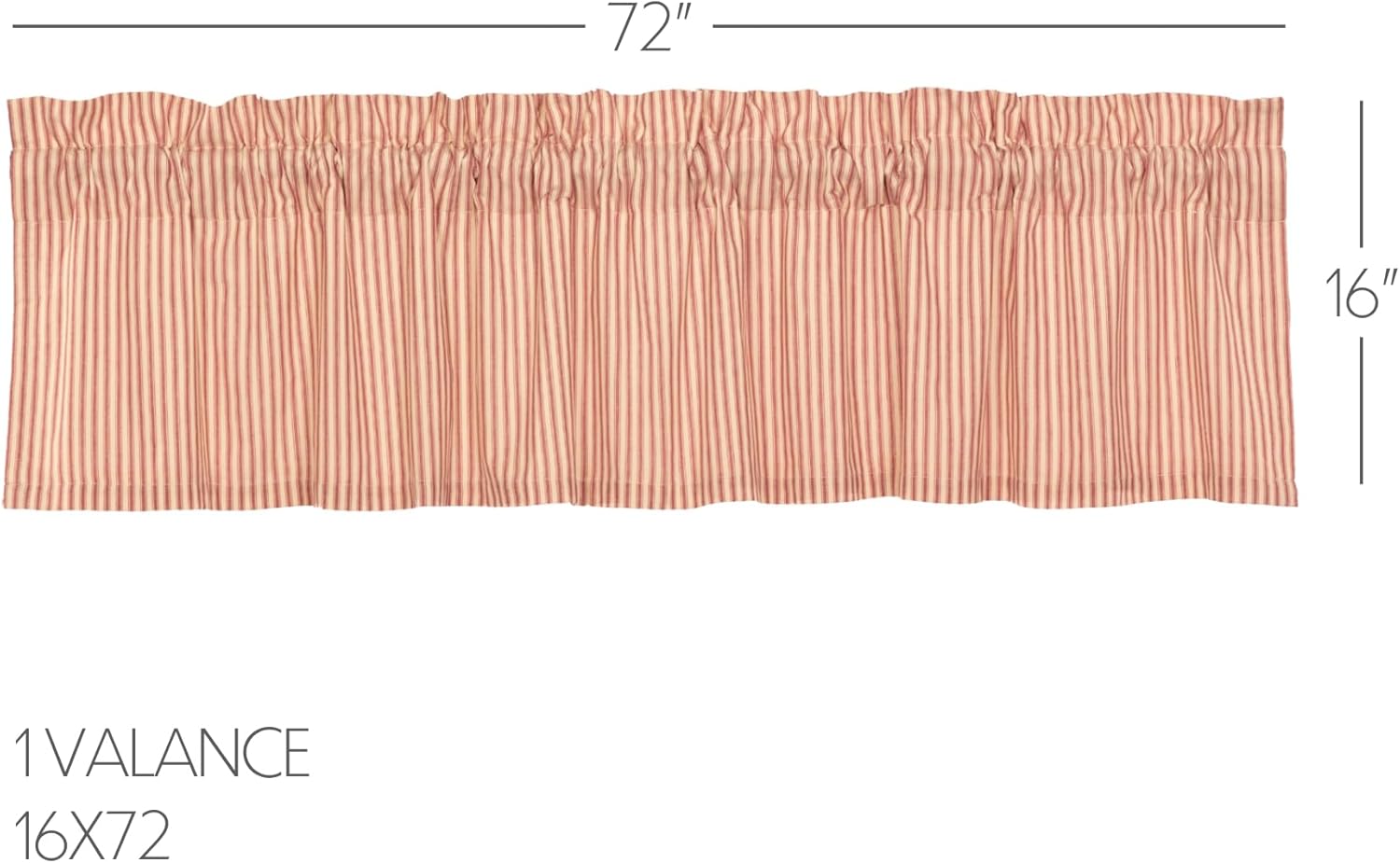 VHC Brands Sawyer Mill Red Kitchen Curtain Farmhouse Country Cotton Vintage Stripes Lined Valance 16x72 Inches