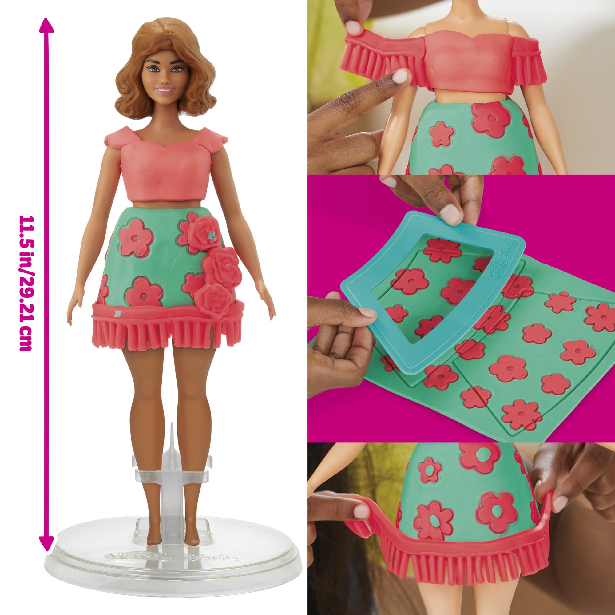 Play-Doh Barbie Florals and Fringe Doll Set, Pink, Compacto y manejable para niños - Image 2