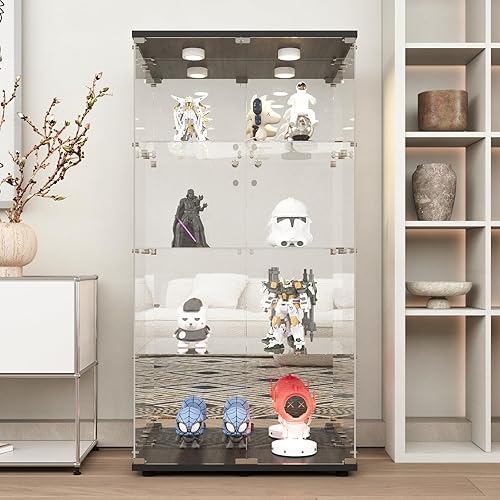 Miniatura 19 de Beauty4U - Vitrina de exhibición de una puerta con vidrio, gabinetes curio negros para sala de estar, dormitorio, oficina, exhibición de colección,