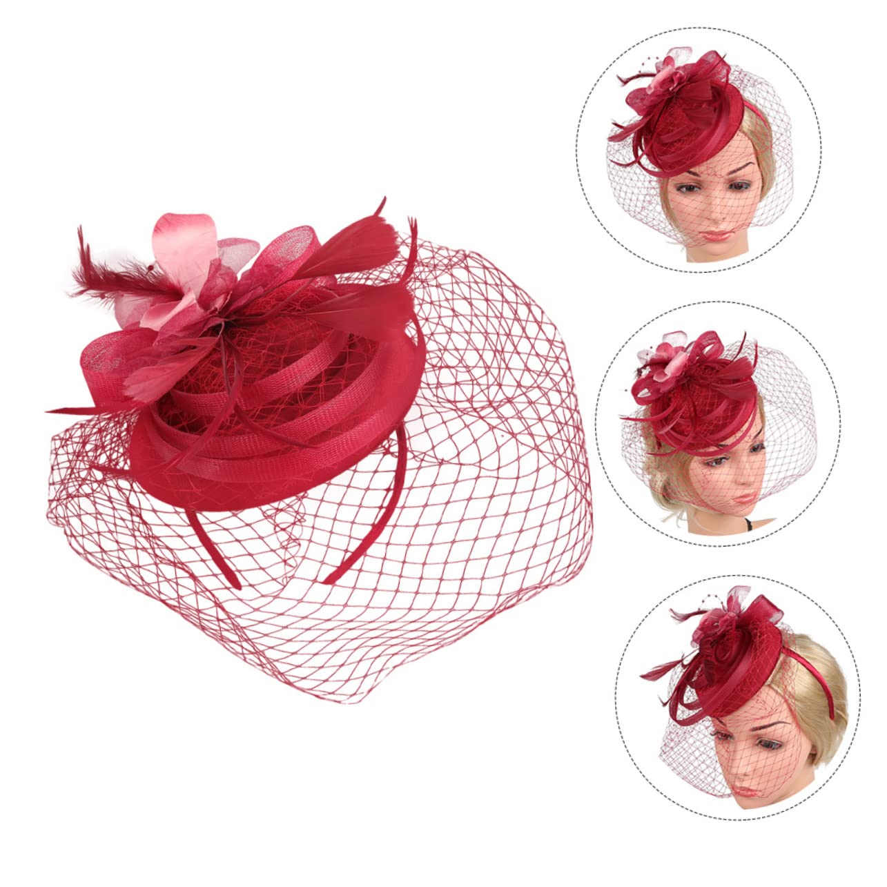 POPETPOP 4pezzi Fascinator Cerchietto Elegante con Fiori e Rete per Cerimonie Tea Party e Matrimoni Accessorio per Donne