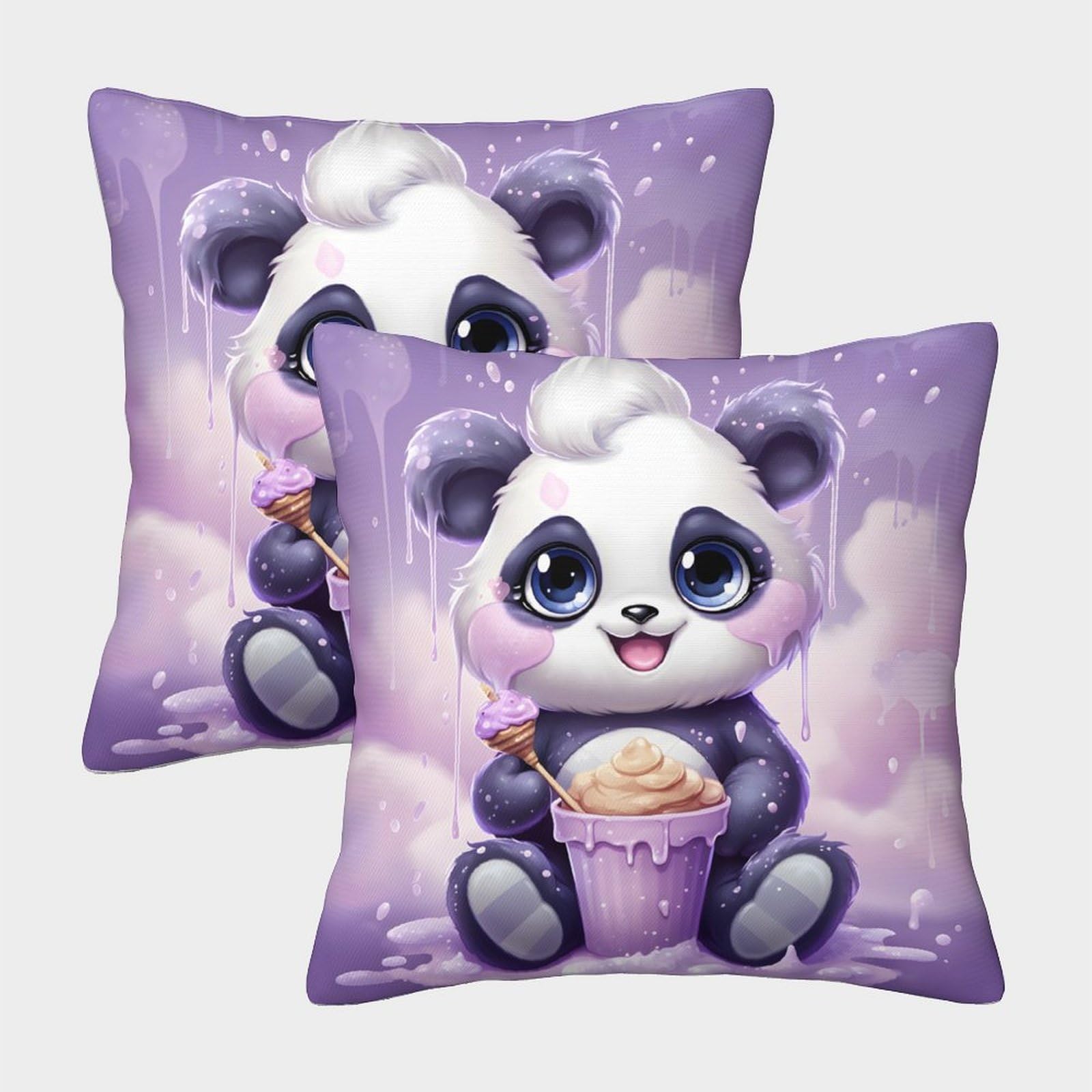 Cute Panda—cartoon Plush Toy Pillow Covers 2 Pack Cozy Pillowcase Art Cushion Cover with Zipper Decorative for Couch Livingroom 40x40cm