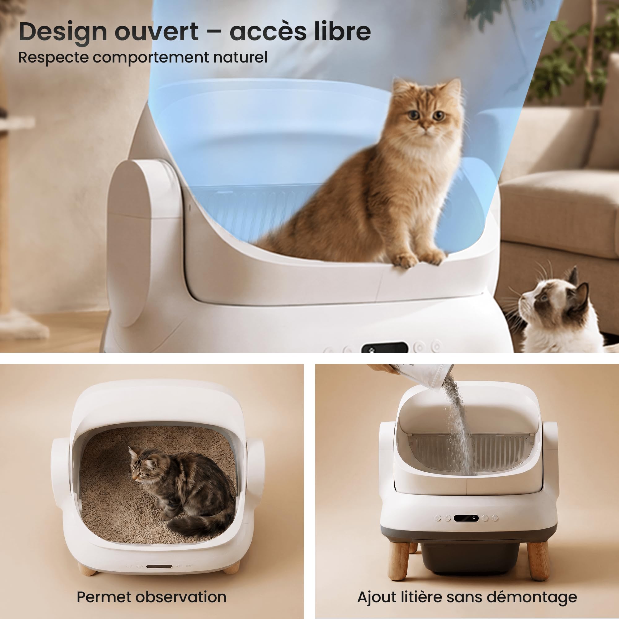 DevokoLitiere pour Chat autonettoyante avec 8 capteurs, étanchéité IPX5, litière Automatique Chat avec contrôle APP, litiere Chat Automatique XXL pour Grands Chats & foyers Multi-Chats