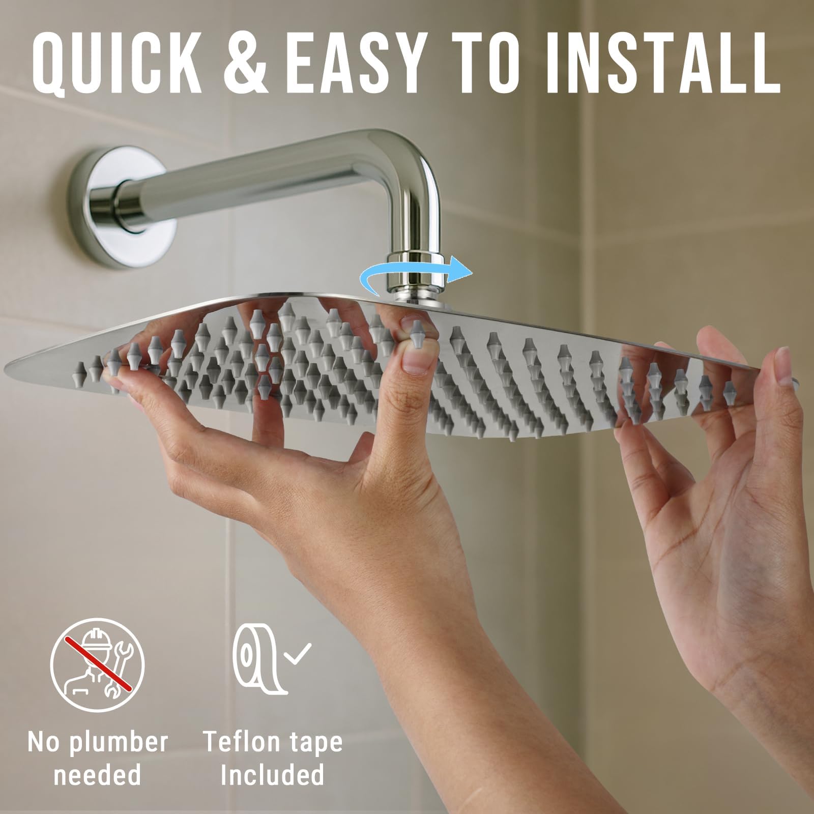 G-Promise Cabezal de ducha de lluvia extragrande de metal, cabezal de ducha rectangular de 12 x 8 pulgadas para cuerpo completo, resistente y duradero, montaje en pared, cromado