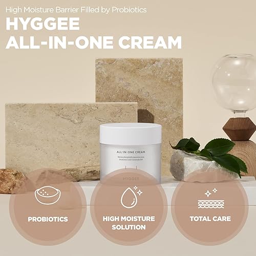Miniatura 2 de HYGGEE Crema todo en uno  Hidratante facial de alta barrera de humedad para piel seca, probióticos y cerámica, crema hidratante no pegajosa, sin