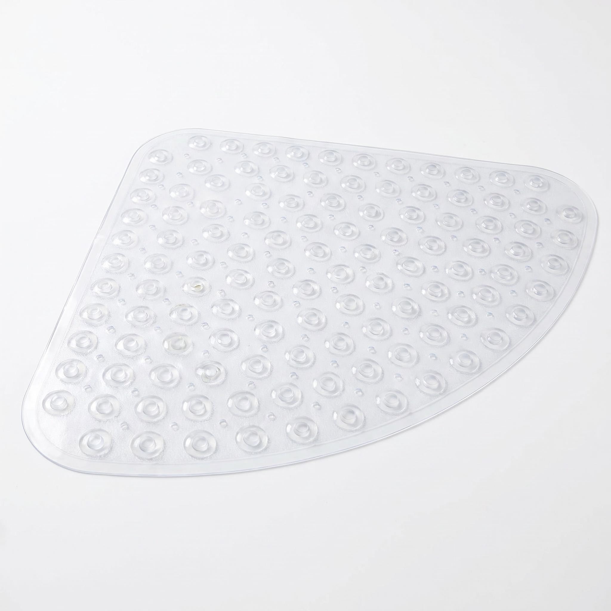 Tapis de douche d'angle antidérapant et anti-moisissure, 70 x 70 cm, en caoutchouc avec ventouses et trous de drainage, tapis de bain incurvé pour pièces humides (transparent)