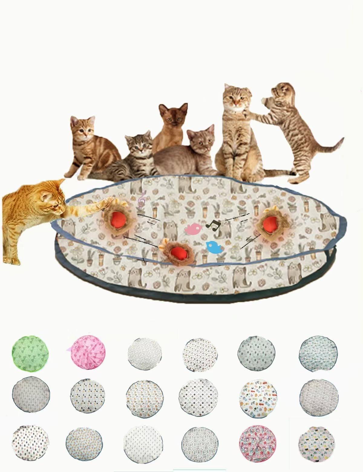 Der interaktive Katzenspielzeugball von Giociv rollt schnell in der Tasche, Spielmatte für den Innenbereich, Verstecken und Suchen (rosa Liebesherz + Spielzeugball, 69,8 x 69,8 cm)