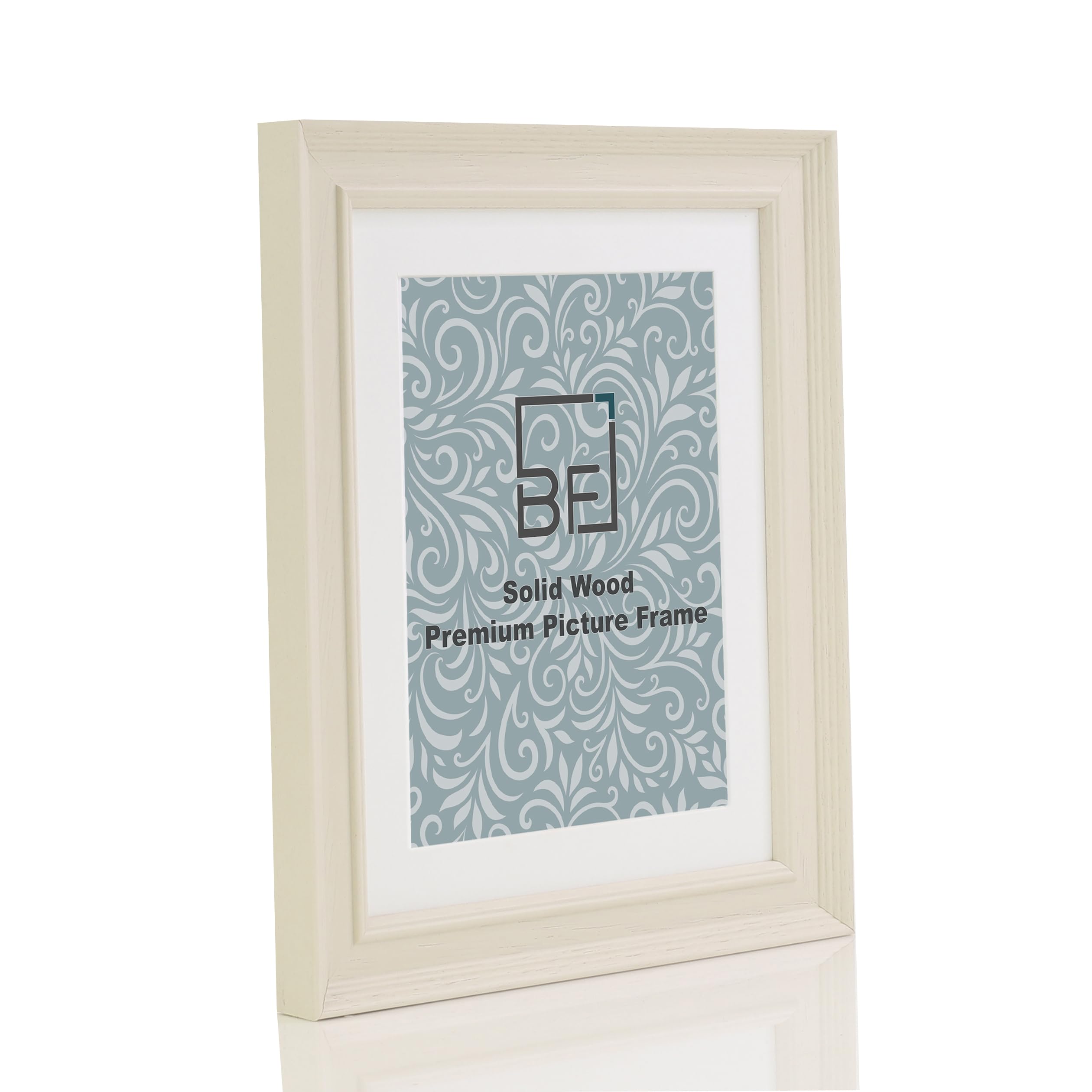 Boldon Framing - 12x12 Cream Solid Wood Painted Picture Frame With White Mount To Fit 10x10 Picture, Modern Stepped Profile Wall Mounted Safety Glazing