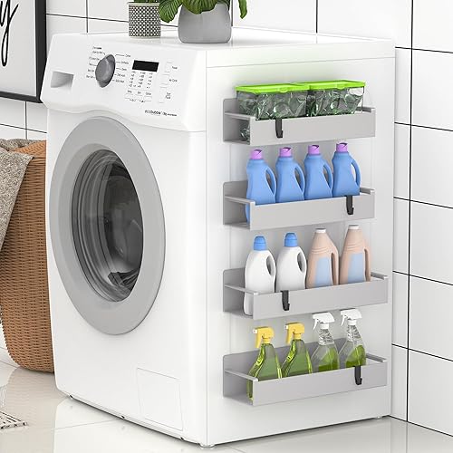Miniatura 6 de Paquete de 4 organizadores magnéticos para especias para refrigerador y horno, organizadores de nevera gris claro y almacenamiento para cocina