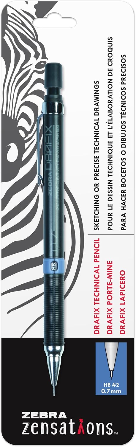 Zebra Pen Zensations Drafix Technical Pencil, 0.3mm, Yellow Lead Grade Indicator, 1-Pack,Grey,05511