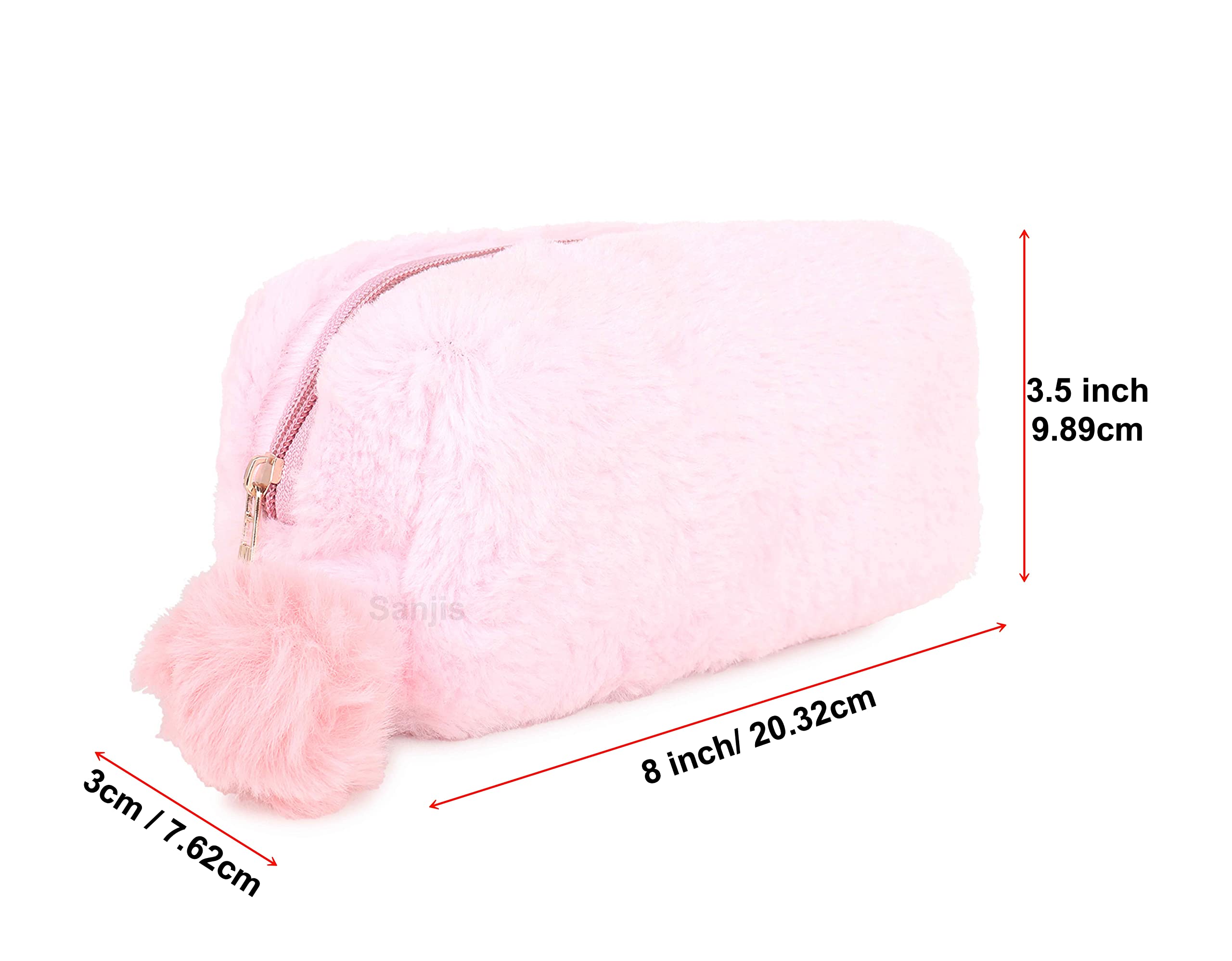 Sanjis Enterprise Pink Rainbow Fur Pencil Case Makeup Pouch(Multicolor) Pack of 2 2