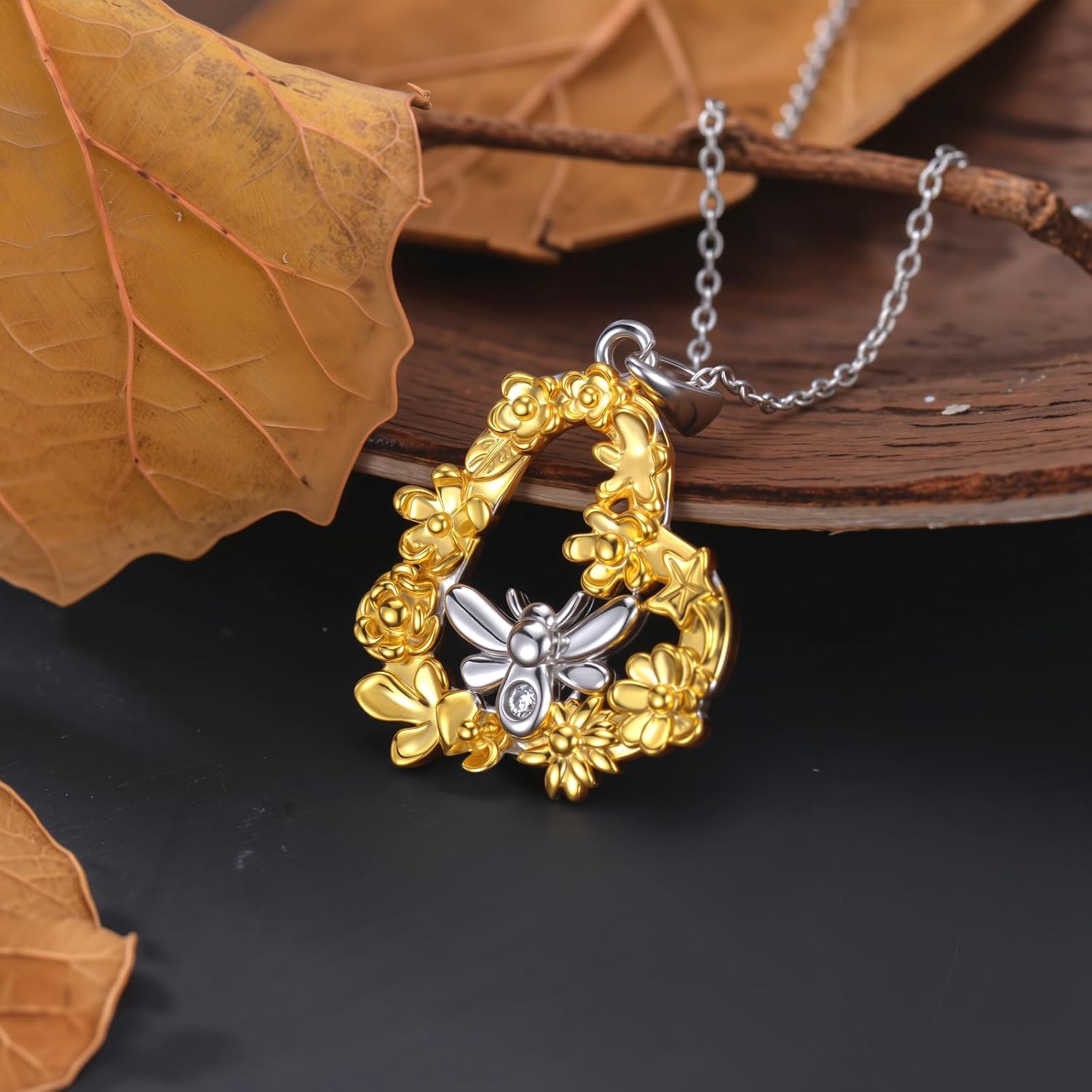 Bee Necklace for Women Sterling Silver Bumble Bee Heart Pendant Necklace with Flowers Jewelry Mothers Gifts - Image 4