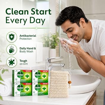 Dettol Soap Original Antibacterial Bar - 4 Twin Pack, 8 x 100g Antibacterial Hand & Body Soap Bar – Disinfects and Kills 99.99% of Germs, Ideal for Handwashing and Cleansing