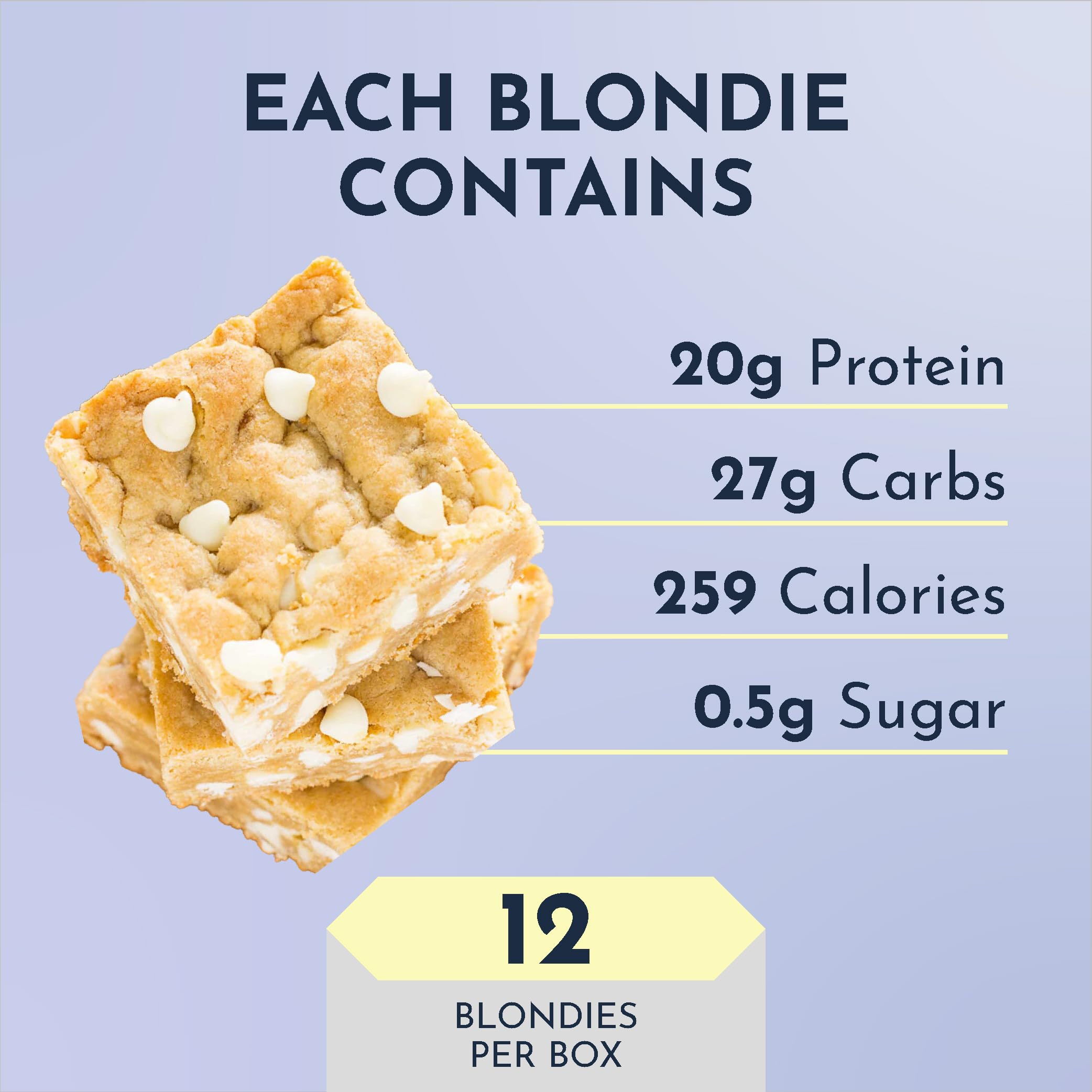 SCI-MX High Protein White Choc Chip Blondie Box - 20g protein, 2g sugar + 259 calories per blondie - Pack of 12 x 65 g - Low Sugar - Pre/Post Workout Snack - No Palm Oil - Suitable for Vegetarians