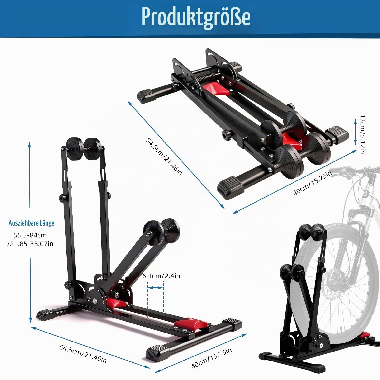 Fahrradständer Boden, Professional Fahrradständer Mountainbike für 24-29 Zoll Mountainbike E-bike Rennrad MBT, Faltbar Rennrad Ständer für Zuhause Garage Garten