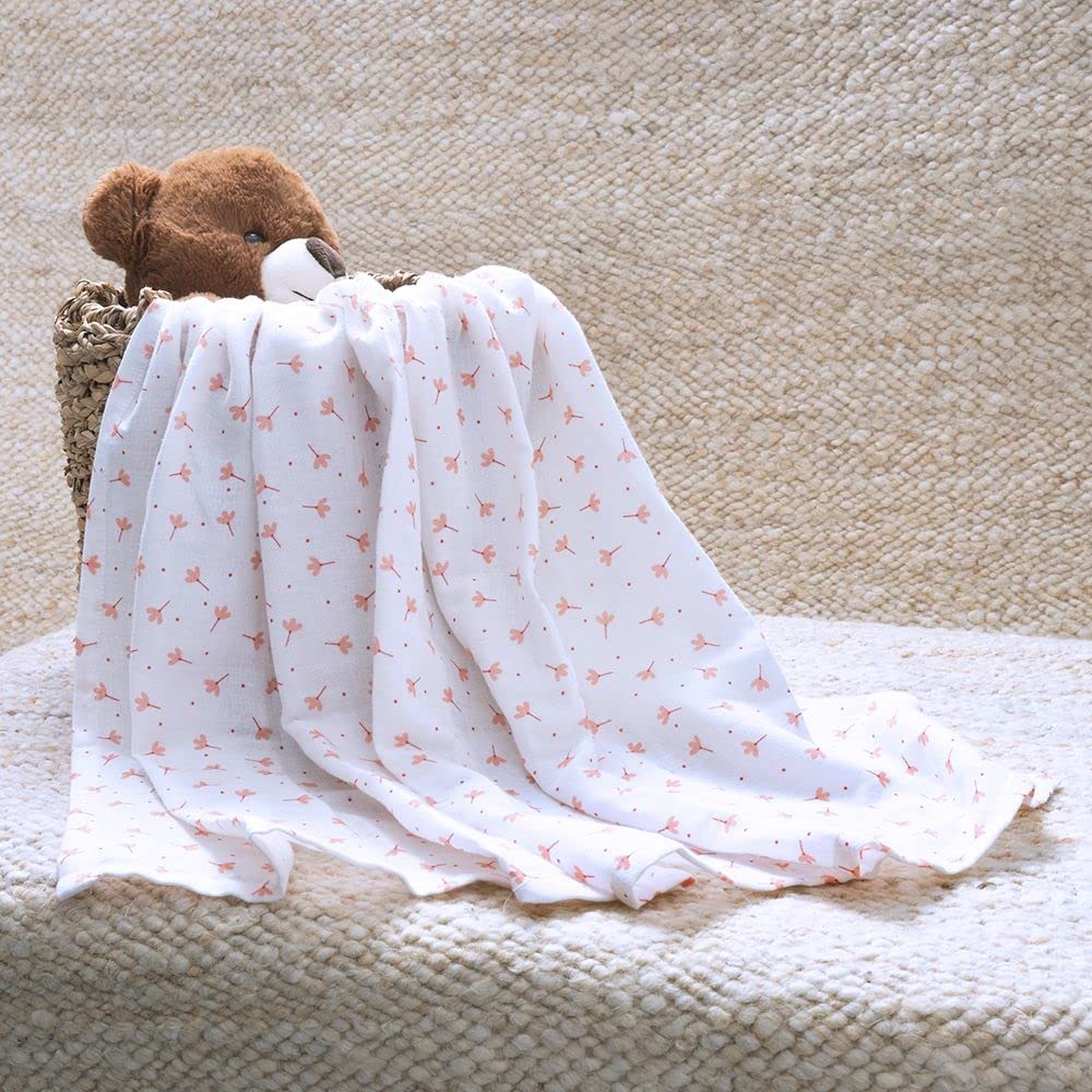 Wakefit Baby Swaddle Wrap | 100% Cotton Ultra Soft Printed Muslin Cloth Wrap for New Born Baby | Snuggle Wrap for Toddlers | Large (100x100 Cms) | Mimi | White - Set of 1