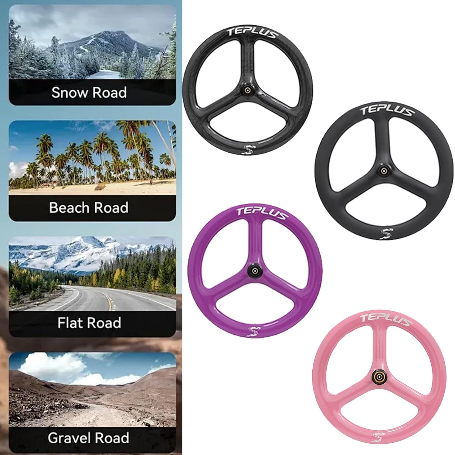 Bike Wheel Set 20 Inch Carbon Fiber One-Piece Bike Wheels 3 Spokes Rim Disc Brake Quick Release 100mm/135mm for Folding/BMX Bikes