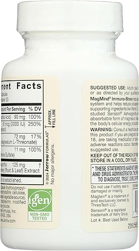 Miniatura 2 de Jarrow Formulas L-treonato de magnesio, MagMind Immuno-Stress, suplemento dietético con Ashwagandha y apoyo inmunológico, vitaminas C y D, 60