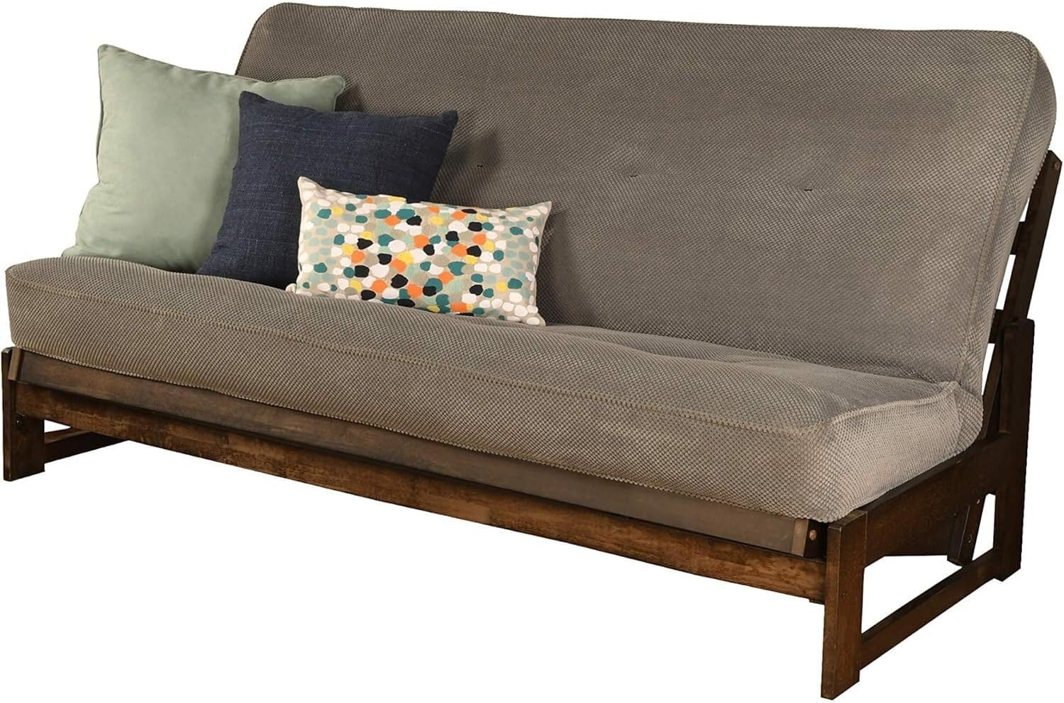 HomeStock Full Size Futon Frame Set - Convertible Sofa Bed - Hardwood Mocha Finish Marmont Thunder