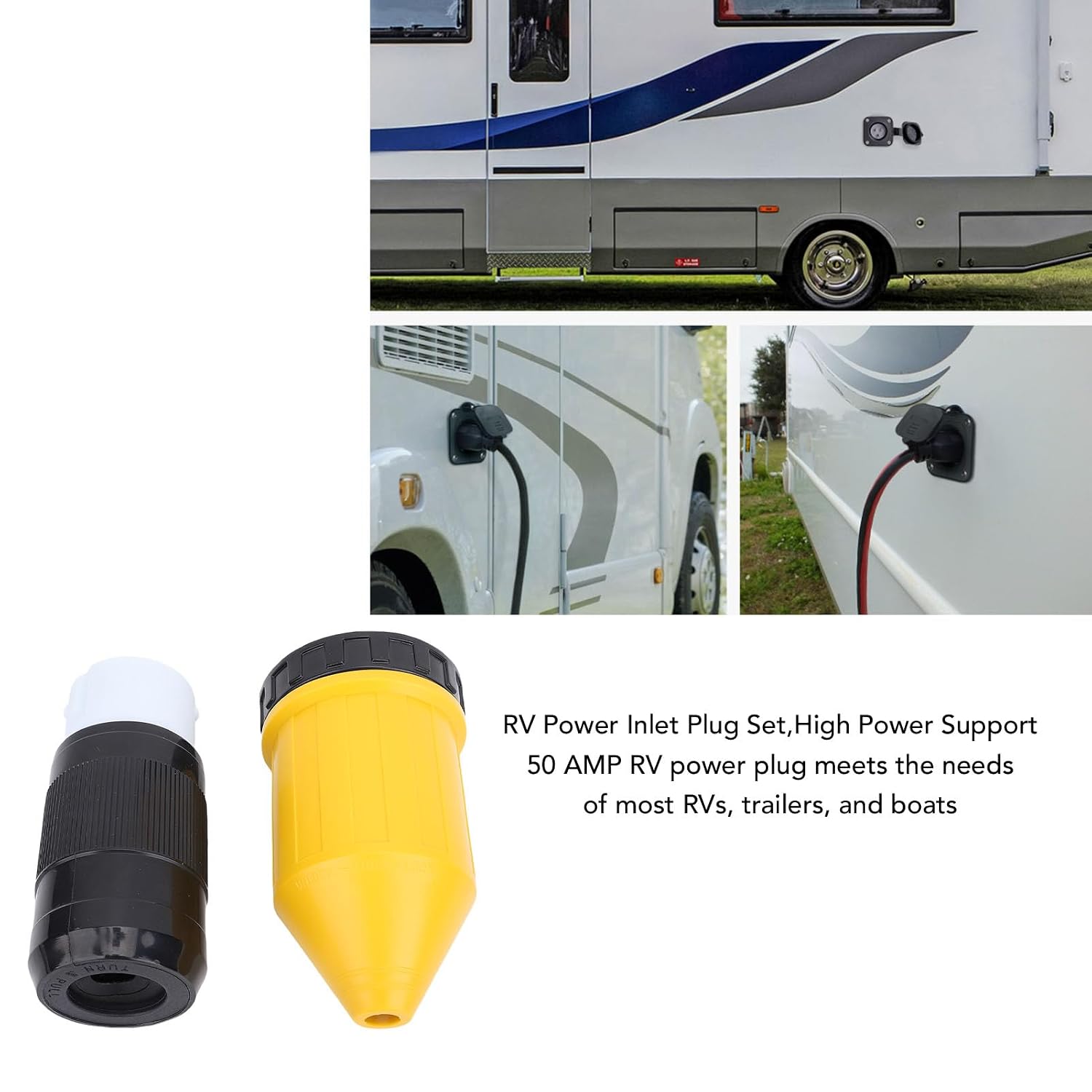 Luocute 50AMP RV Power Inlet Outlet Shore Kit, RV Power Inlet Plug Set Secure Locking Plug Set for Trailer Boat Truck Yacht, RV Plugs Inlets and Receptacles
