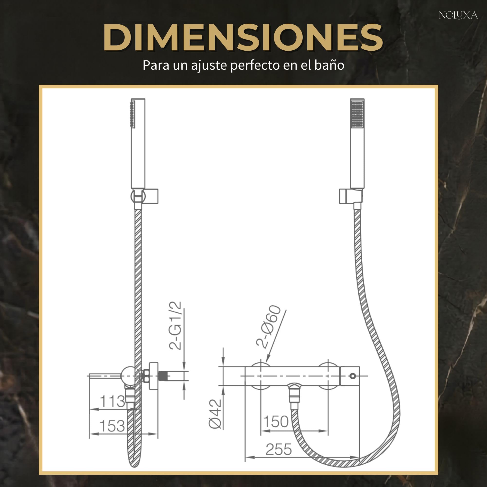IMEX - Grifo de Ducha con Alcachofa y Manguera | Grifo Ducha Monomando Negro con Mezclador Agua Fría y Caliente | Grifería en Latón con Cartucho Monomando Cerámico | Serie Monza