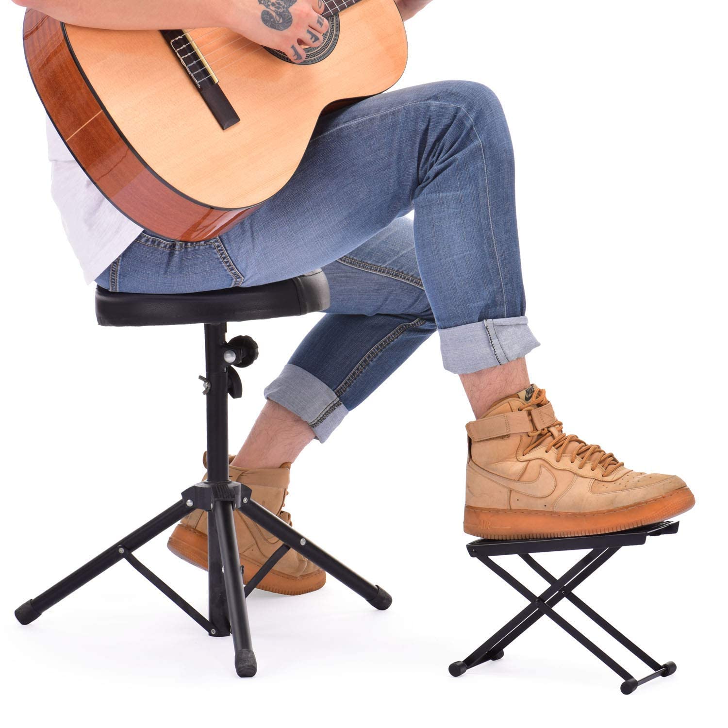 BLUEBERRY R-22, Guitar Foot Rest Stool Height Adjustable Footstool, More Stability with Rubber End Caps and Non-slip Rubber Pad, For Acoustic & Classical Guitar - (Black)-image-10