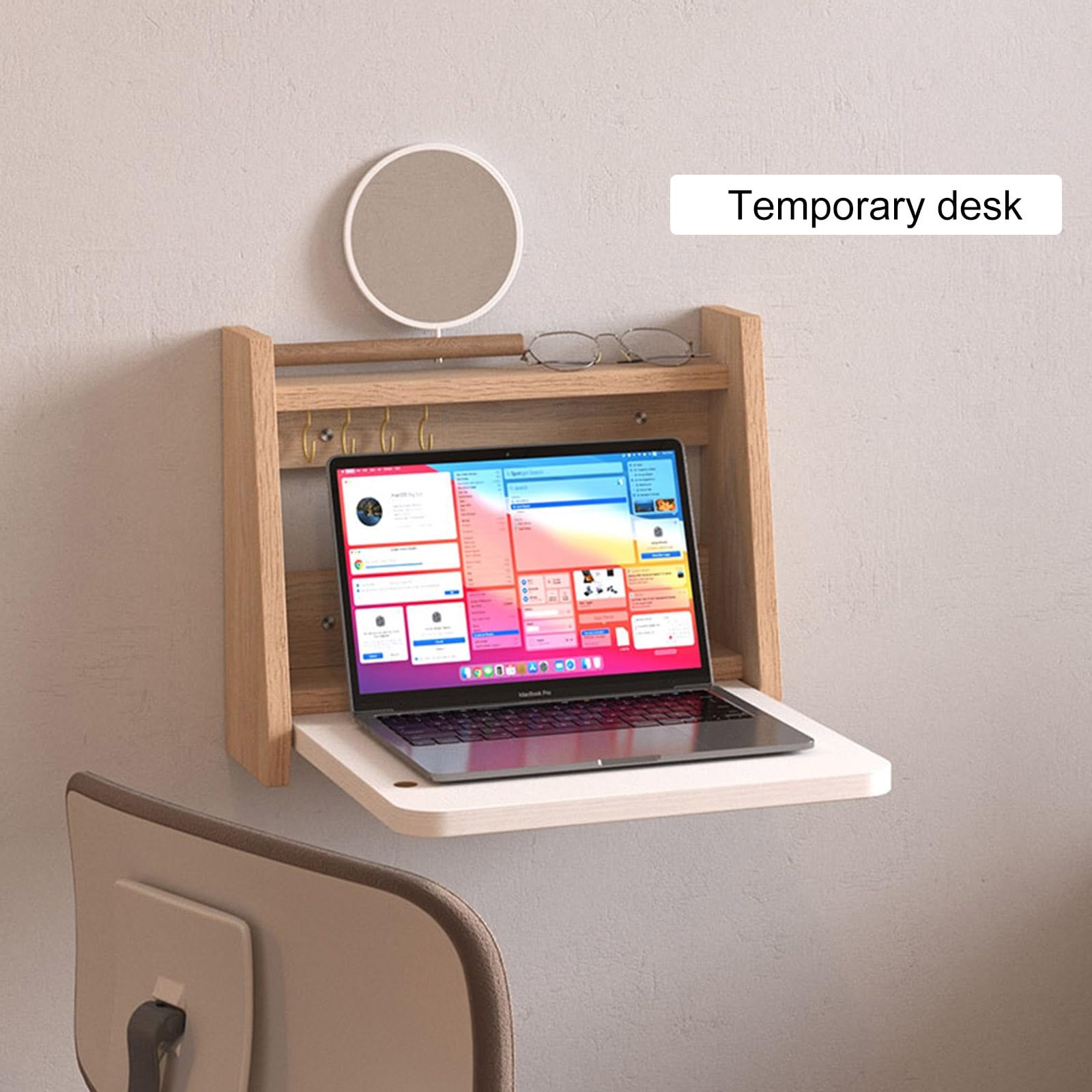 Tavolo da toeletta sospeso a Parete con Specchio, scrivania per Il Trucco salvaspazio per Camera da Letto e Bagno, Piccolo ripiano in Legno (Bianco, 60 cm) - Design Funzionale ed Elegante