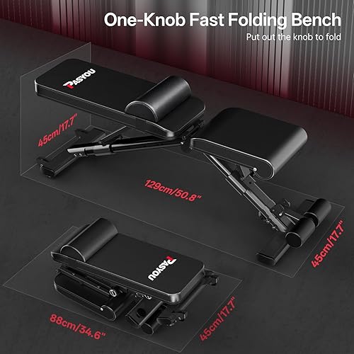 Miniatura 6 de PASYOU Adjustable Foldable Weight Bench for Home Gym with 660LBS, Workout Bench for Incline Decline Flat Bench Press, Full Body Strength Training,