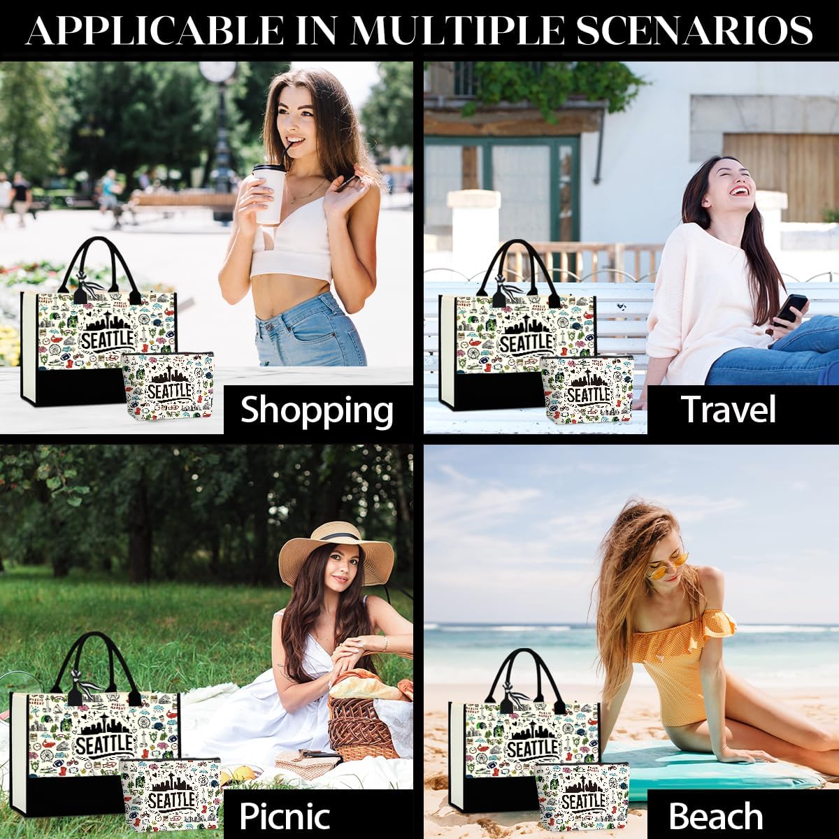 Seattle Italy Chicago New York Las Vegas Paris Gifts for Women Canvas Tote Bag Mother's Day Gifts for Women - Image 6