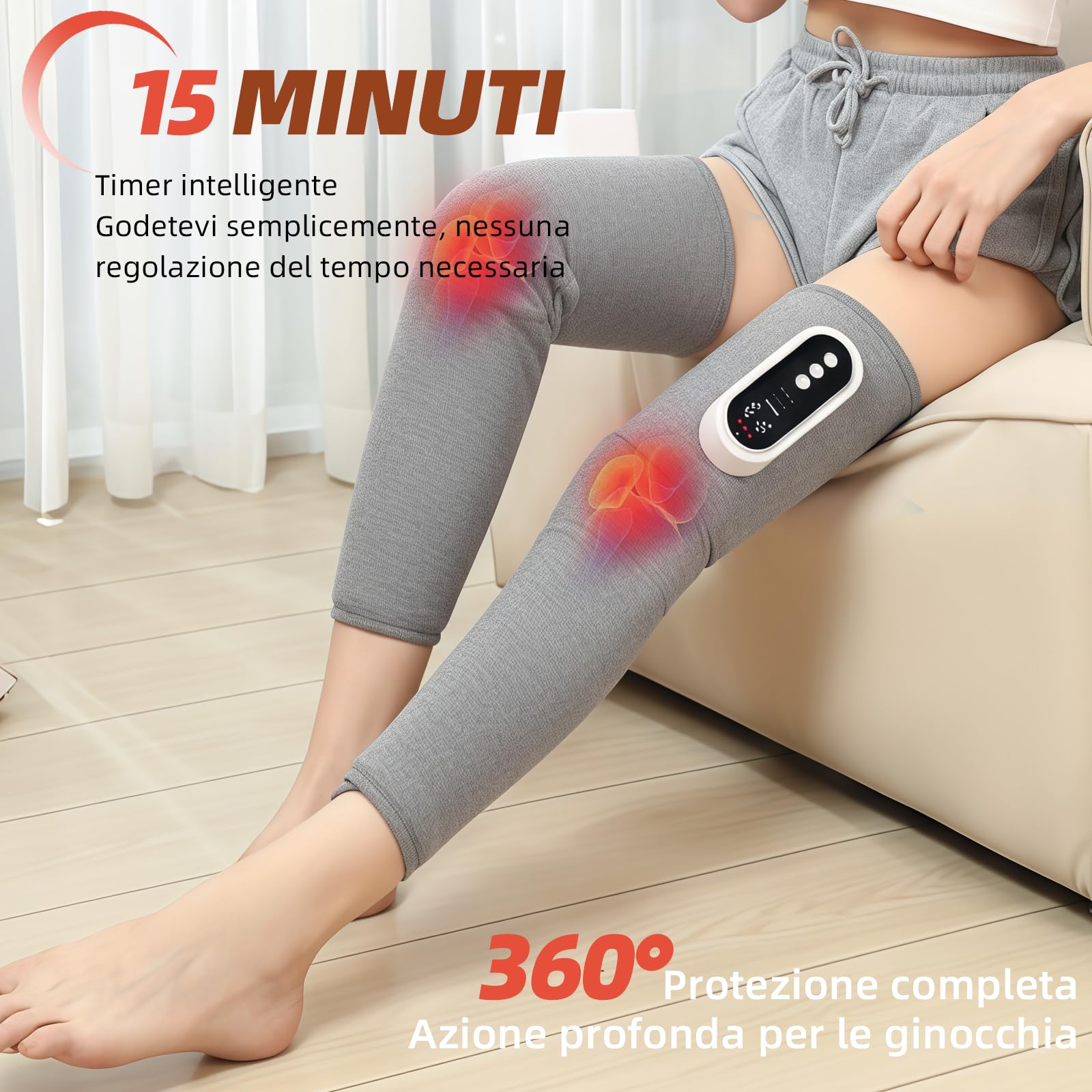 Massaggiatore elettrico portatile senza fili per gambe e piedi con funzione di calore e pressione dell'aria, tre modalità regolabili e tre intensità per calore, massaggio impastatore e relax. Grigio
