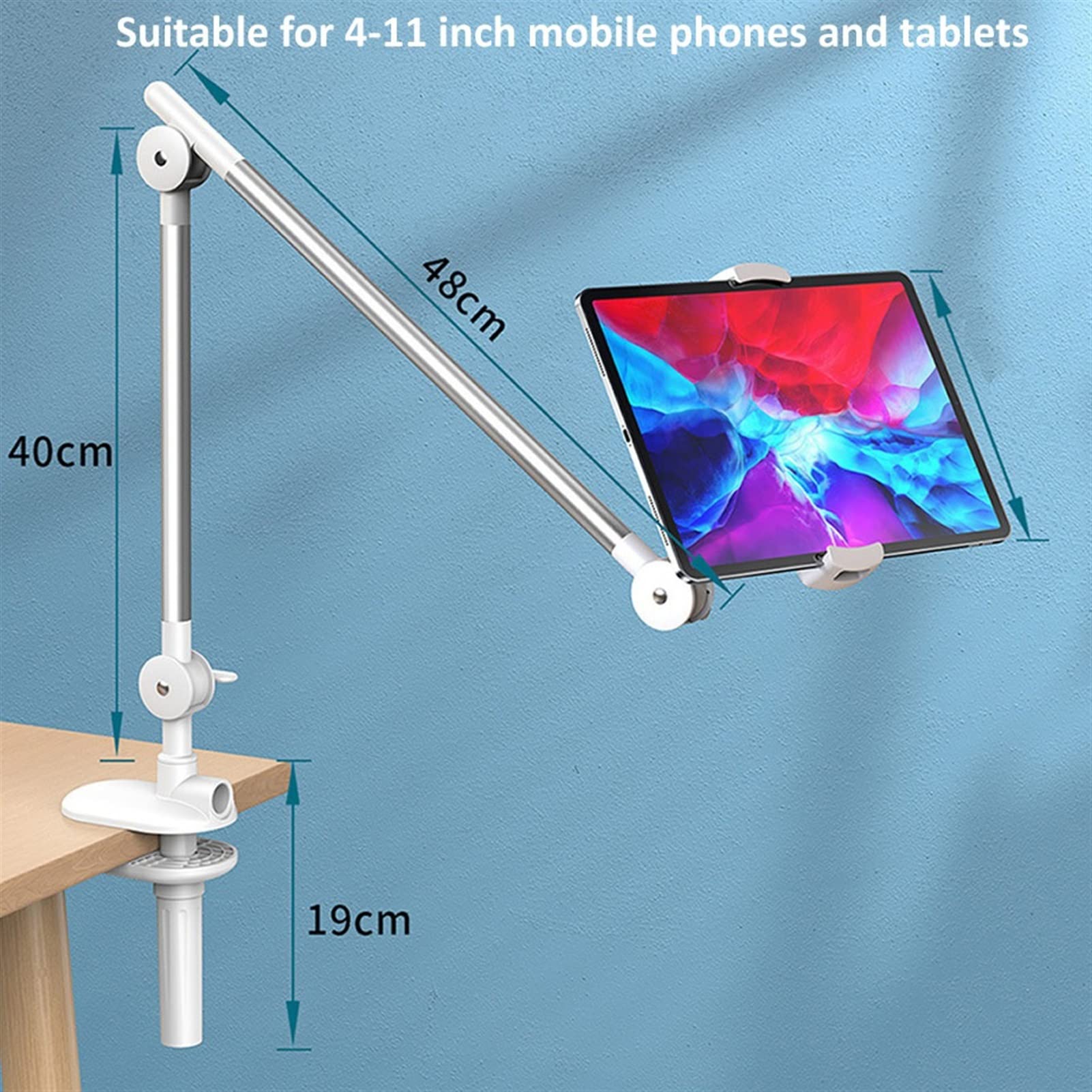 Supporto for Tablet Desk da Letto, Supporto in Lega di Alluminio Regolabile, Morsetto Pigro Braccia Lunghe for 4-11"Tablet for telefoni cellulari