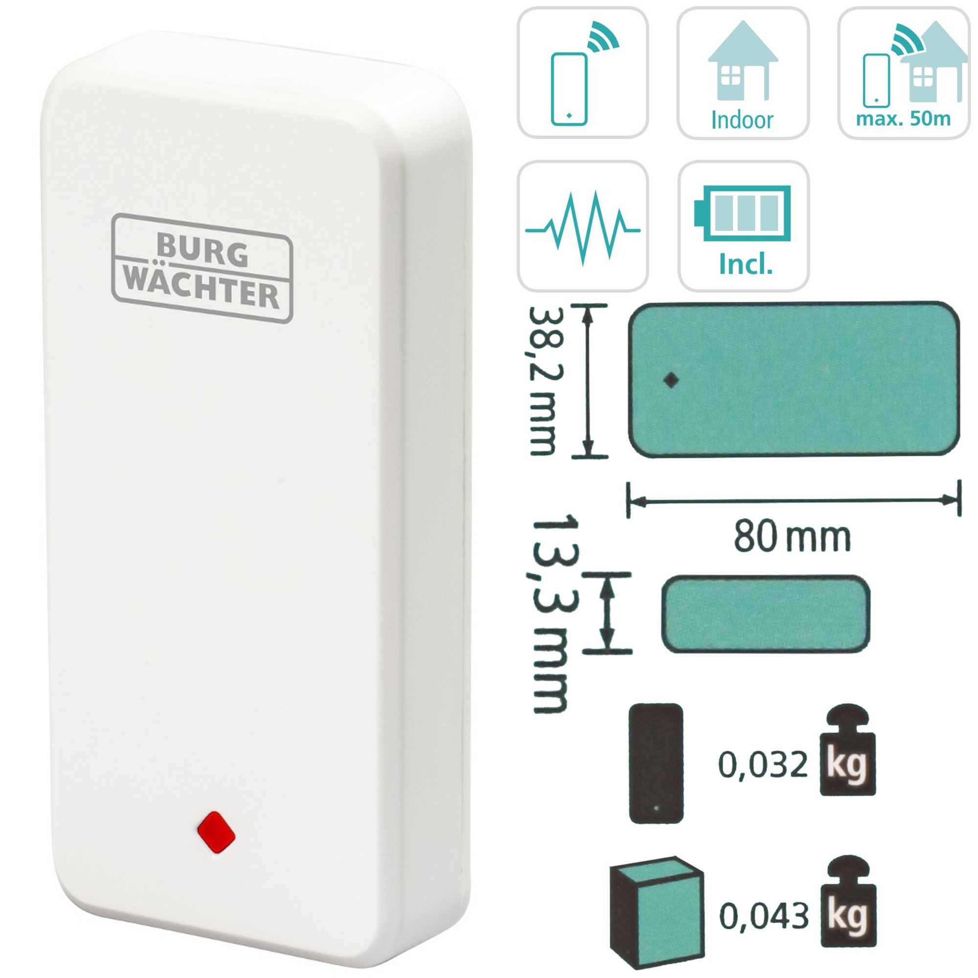 Burg Wächter Vibrations-Sensor innen, batteriebetrieben, Erschütterung Alarm, mit BURGprotect Smart Home kompatibel, Vibrancy 2020, Weiß, 39810, (B x H x T) 80 x 39 x 13 mm