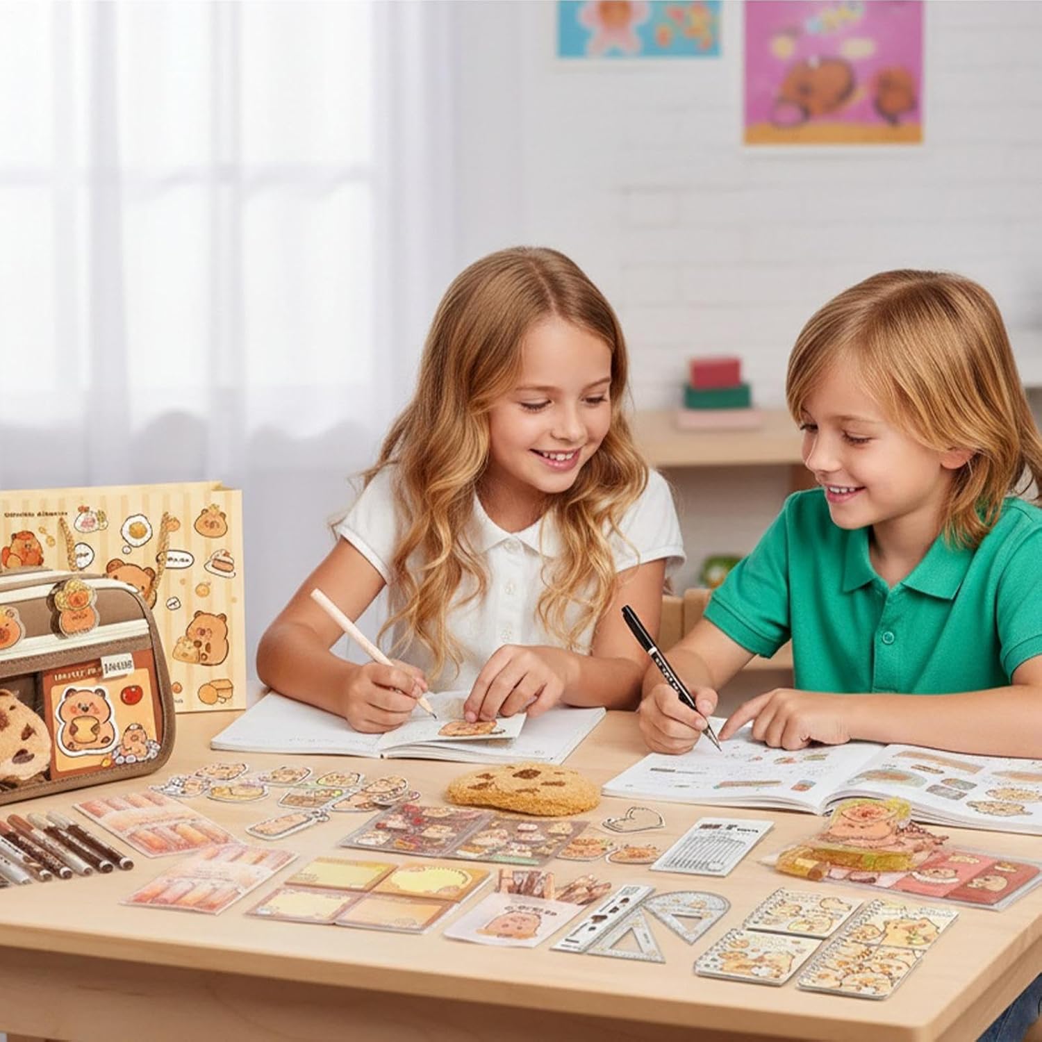 Kids Capybara Stationery Set – Cute Study Accessories, Pencil Case Notebook Kit, Capybara Design | Ideal School Supplies for Boys Girls Teen Students Home Classroom Kindergarten Birthday Christmas Gif