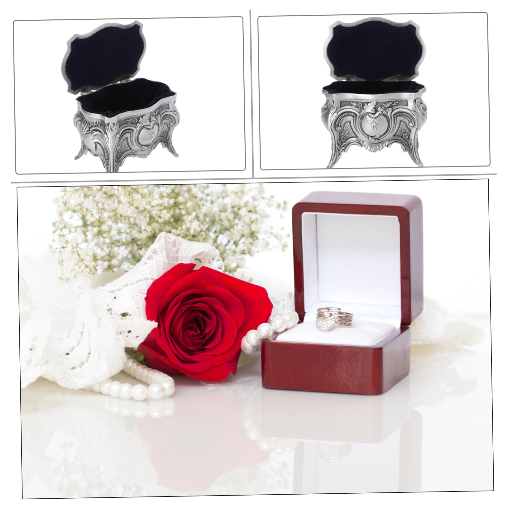 Scatola Per Anelli A Forma Di Cuore, Scatola Per Gioielli A Forma Di Cuore, Classico Organizer Per Gioielli In Metallo Con Incisione Floreale Vintage