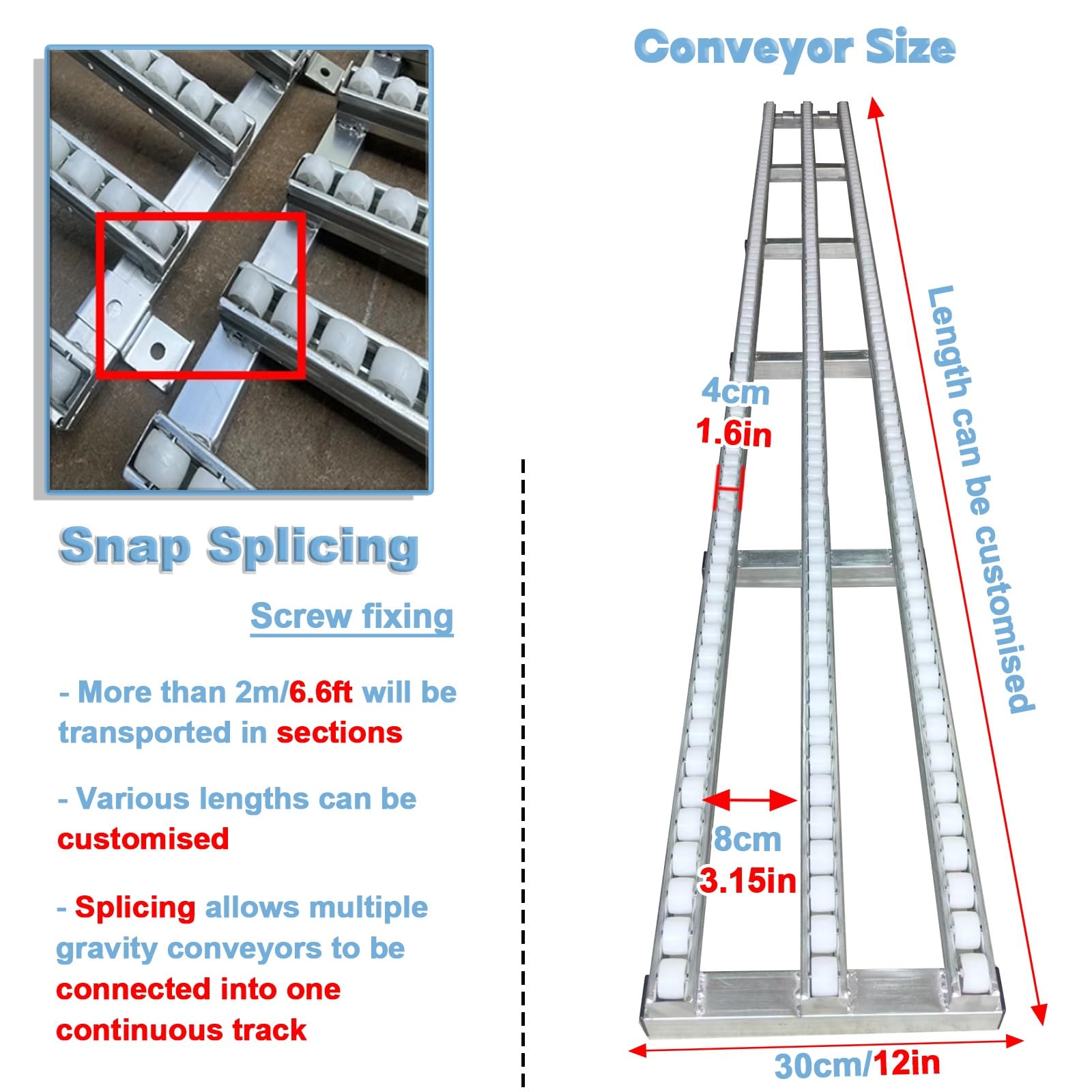 Generico Regulowany przenośnik rolkowy o długości 32,8 stóp Niezmotoryzowany - Trwałe rolki z tworzywa ABS do wydajnej obsługi i załadunku materiałów - Rozwiązanie przemysłowe Veratil