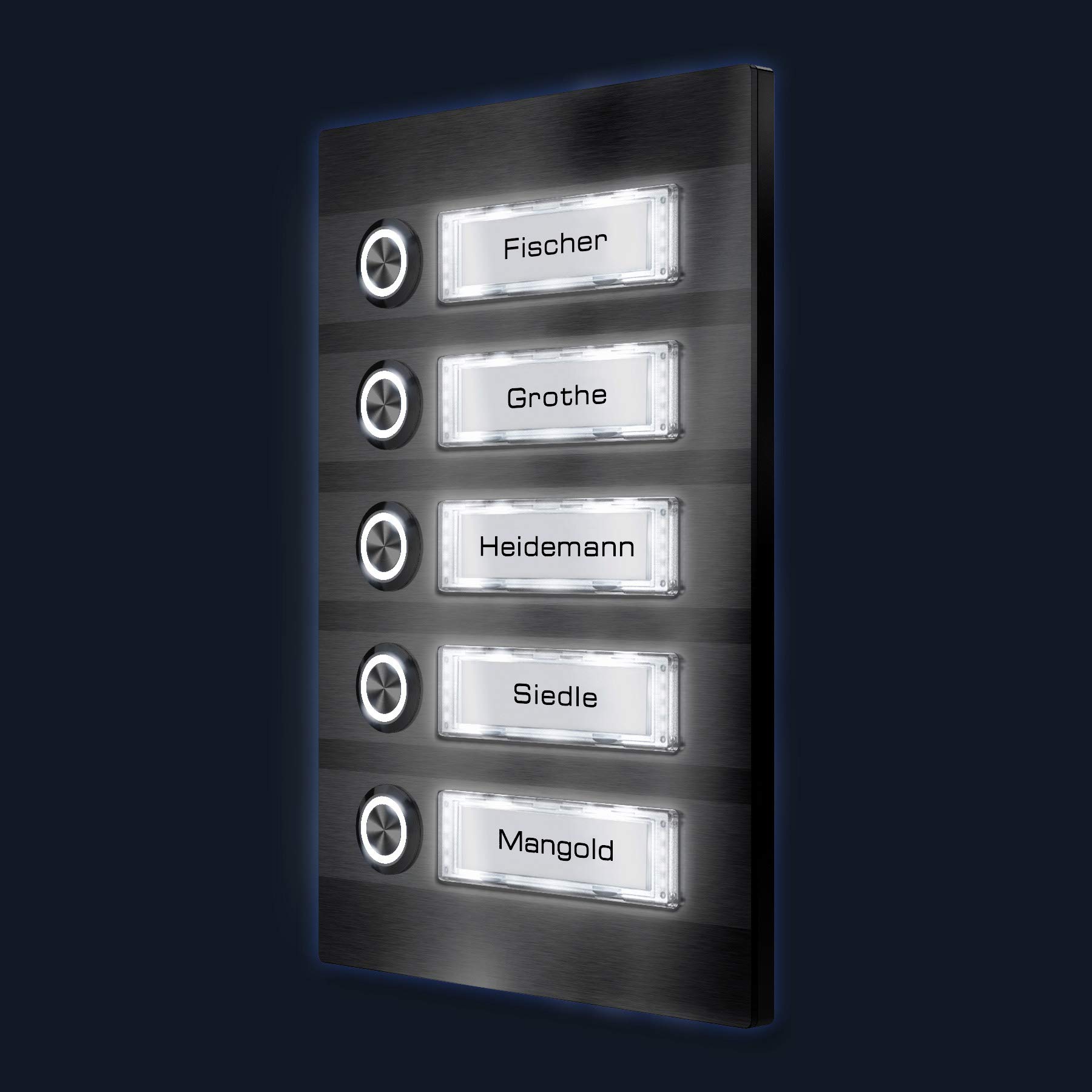 Metzler® sonnette 5 foyers avec LED optionnelle et plaques nom interchangeables acier inoxydable montage en saillie durable extérieur connexion facile 6–12V pièces détachées 10 ans