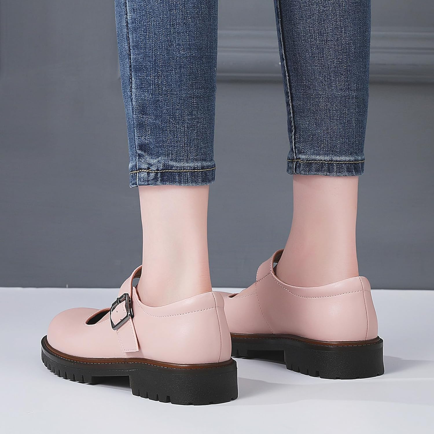 Women's Mary Jane Flats in Black Chunky Comfortable Non-Slip Sole Cute Dressy Design for Casual School or Work for Mary Jane Women Shoes - Image 3