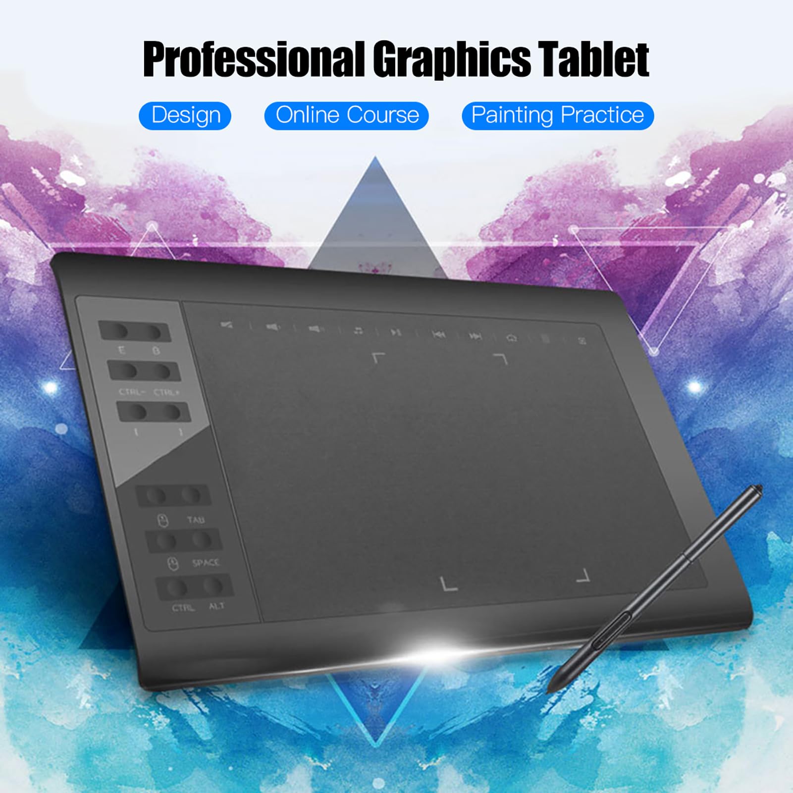 Tablet Grafico Digitale, Tablet Disegno Professionale 10x6 Pollici con 8192 Livelli di Pressione, 12 Tasti Espressi, Risoluzione 5080LPI, per PC, Laptop, Connessione