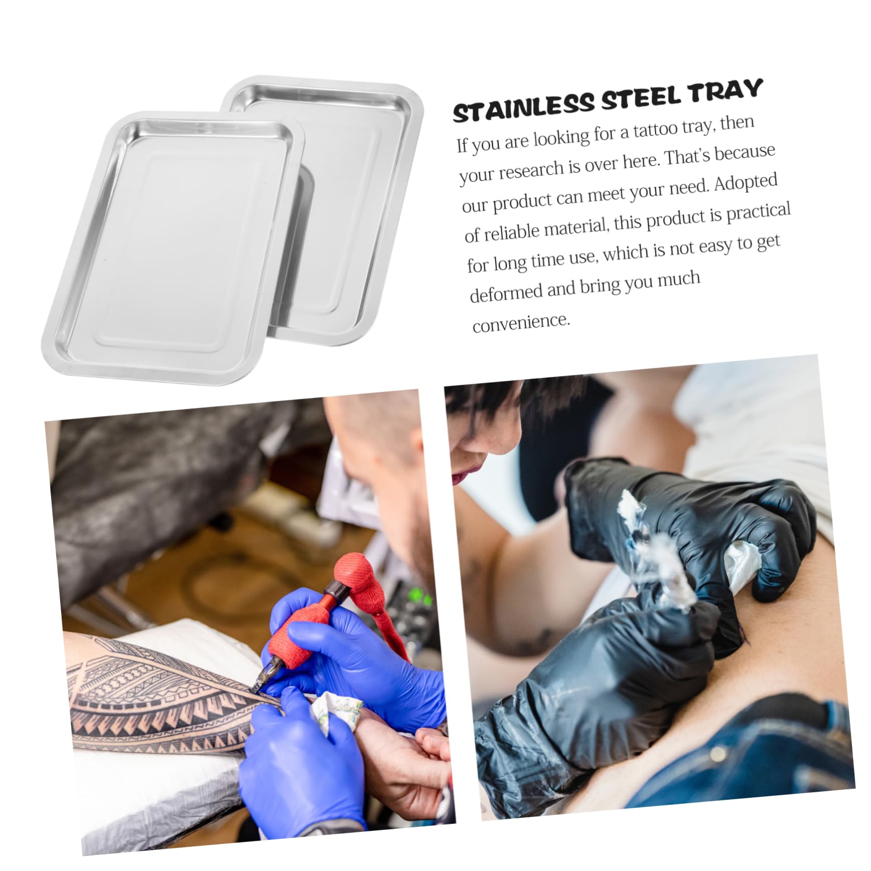 Plateau de Tatouage Plat en Acier Inoxydable 2 Pièces Argenté | Plaque Tatoueur pour Station de Tatouage, Facile à Nettoyer, Ne Se Déforme Pas