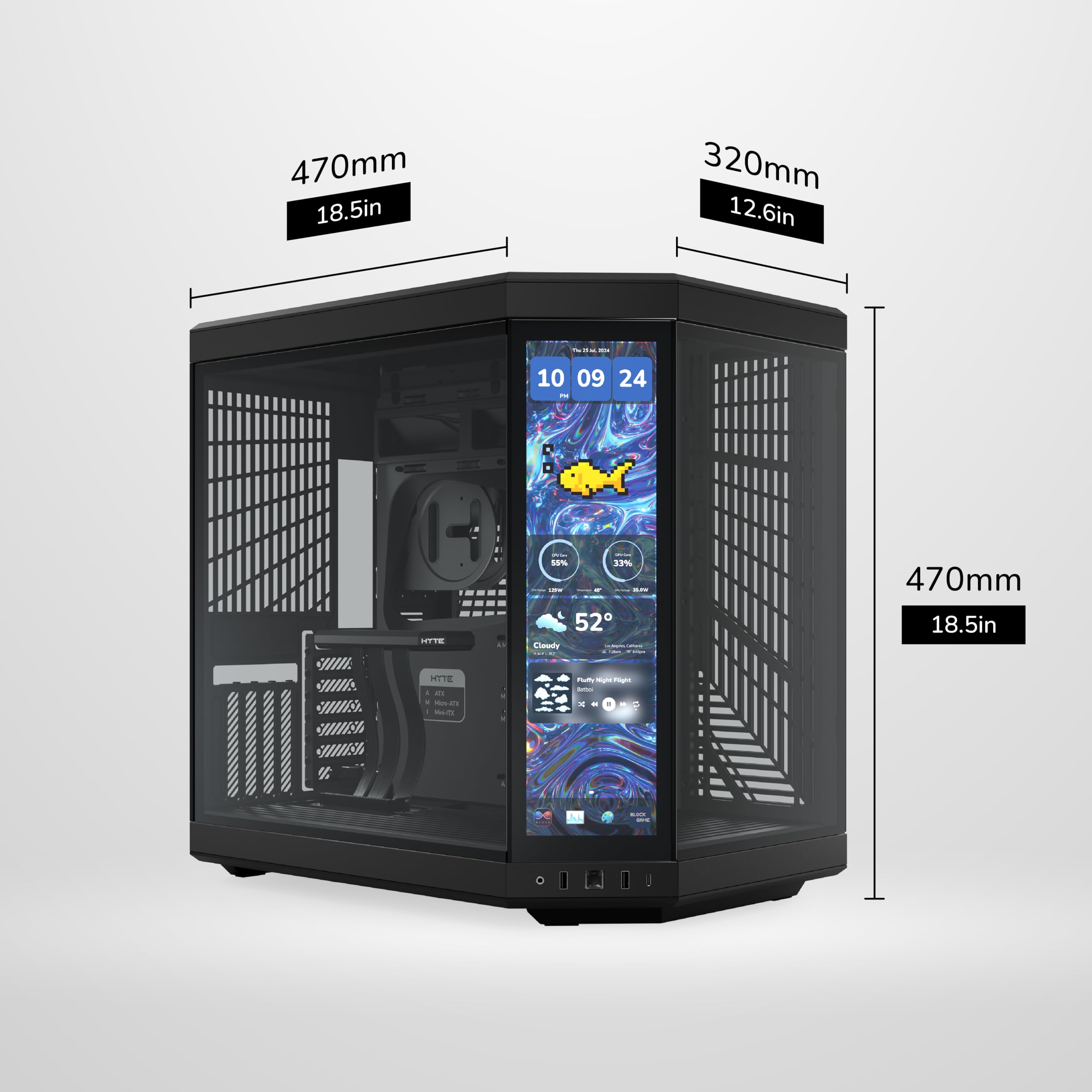 HYTE Y70 Touch Infinite Dual Chamber ATX Mid Tower nowoczesne estetyczne etui ze zintegrowanym ekranem dotykowym LCD 2,5K - czarne