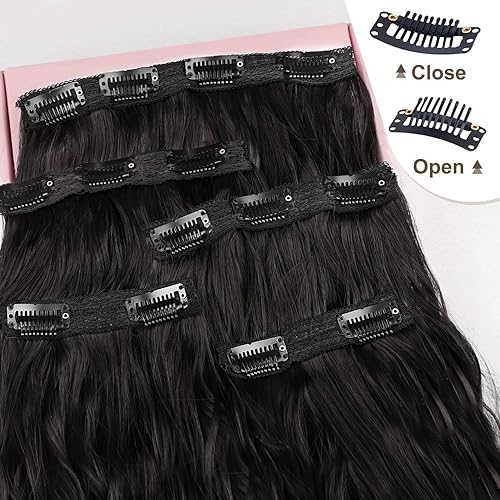 Miniatura 6 de ALXNAN Extensiones de cabello con clip, extensiones de cabello negro de 16 pulgadas, extensiones de cabello grueso y largo con ondas de sirena,