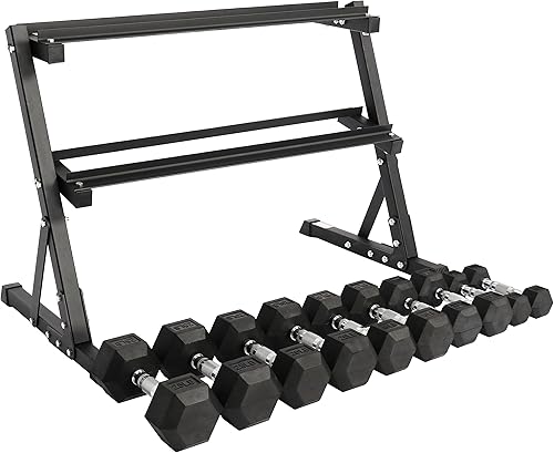 Vista 9 de Signature Fitness Juego de mancuernas hexagonales con revestimiento de goma premium, varios paquetes