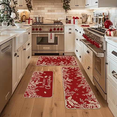 Miniatura 8 de Artoid Mode Holly Pine Branches Leaves Merry Christmas - Juego de 2 tapetes de cocina de bajo perfil para suelo, 17 x 29 y 17 x 47 pulgadas
