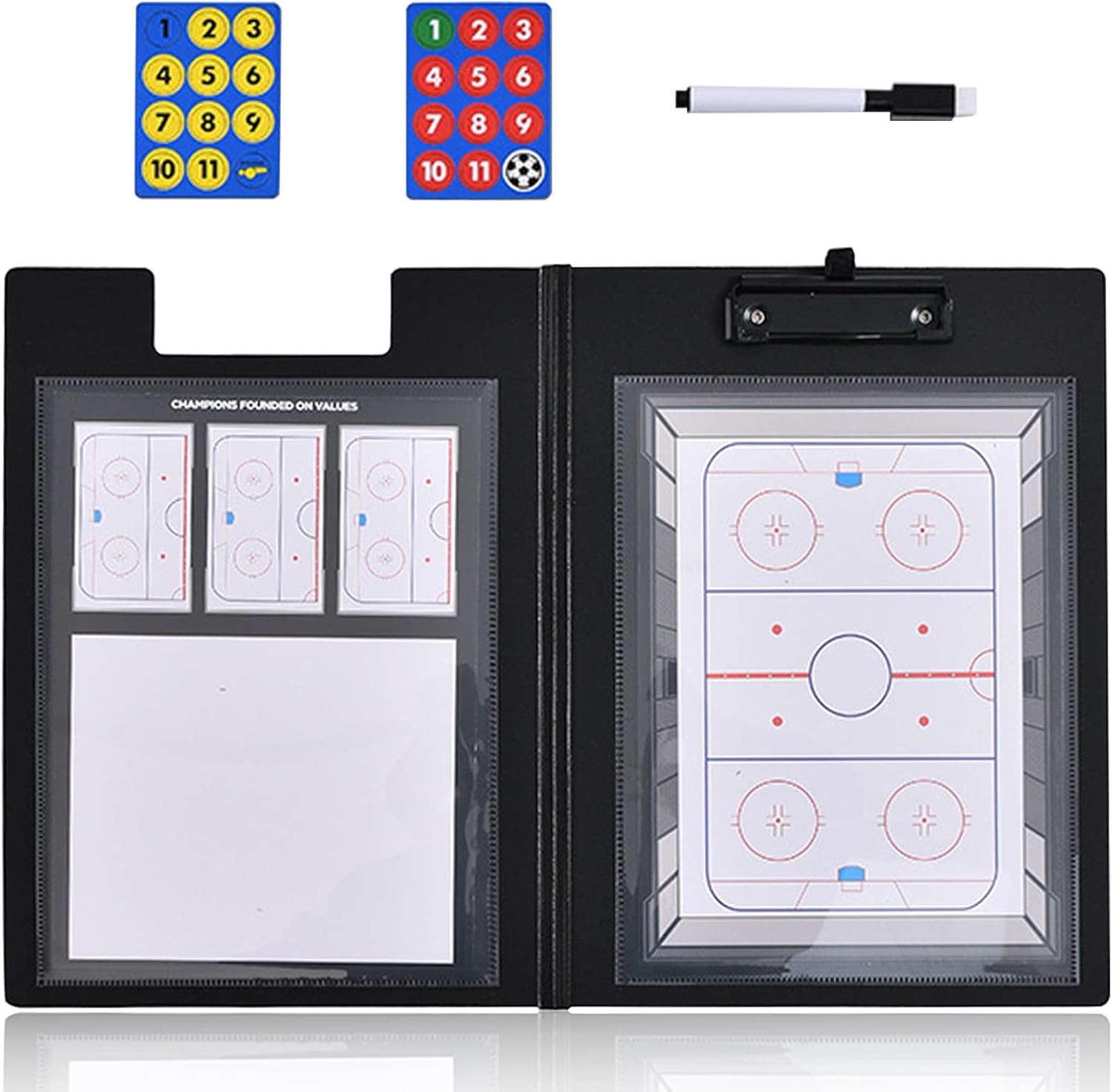 Hockey Clipboard Multi-Court White Board for Coaches, Magnetic Dry Erase Coaching Whiteboard with Equipment - Magnets, Marker Pen, Hockey Training Game Tactics Coaches Essentials Gifts