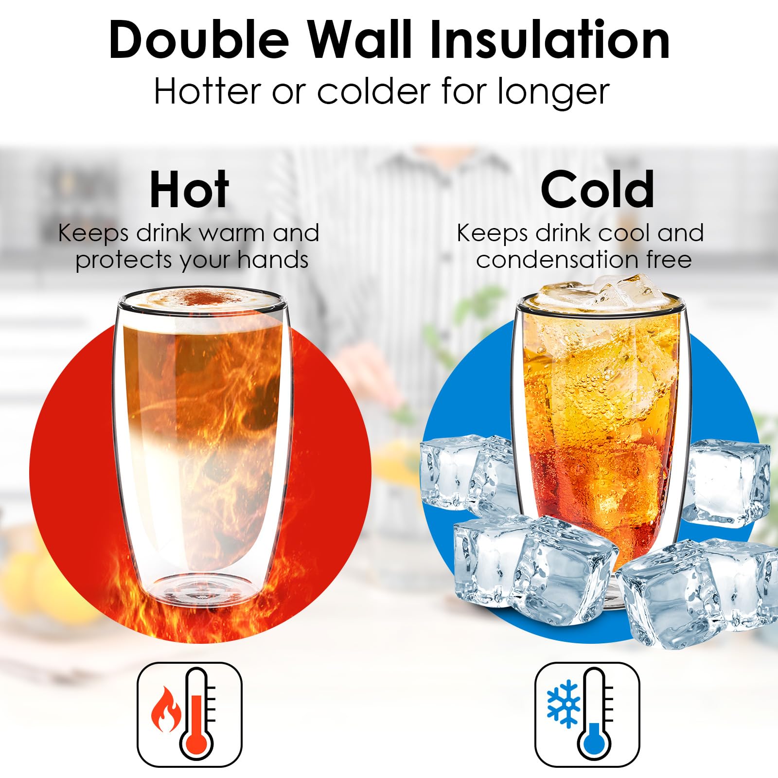 TKNO 2 Pack 450ml Double Walled Tall Coffee Glasses Mugs Cups - Image 3