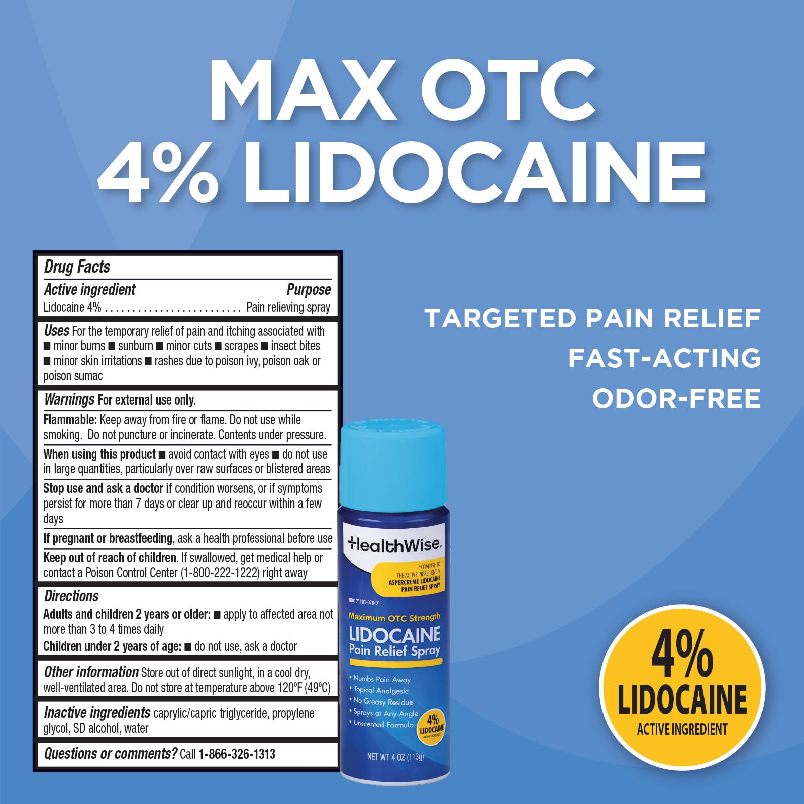 HealthWise 4% Lidocaine Pain Relief Spray, 4 oz — Amazon image 2