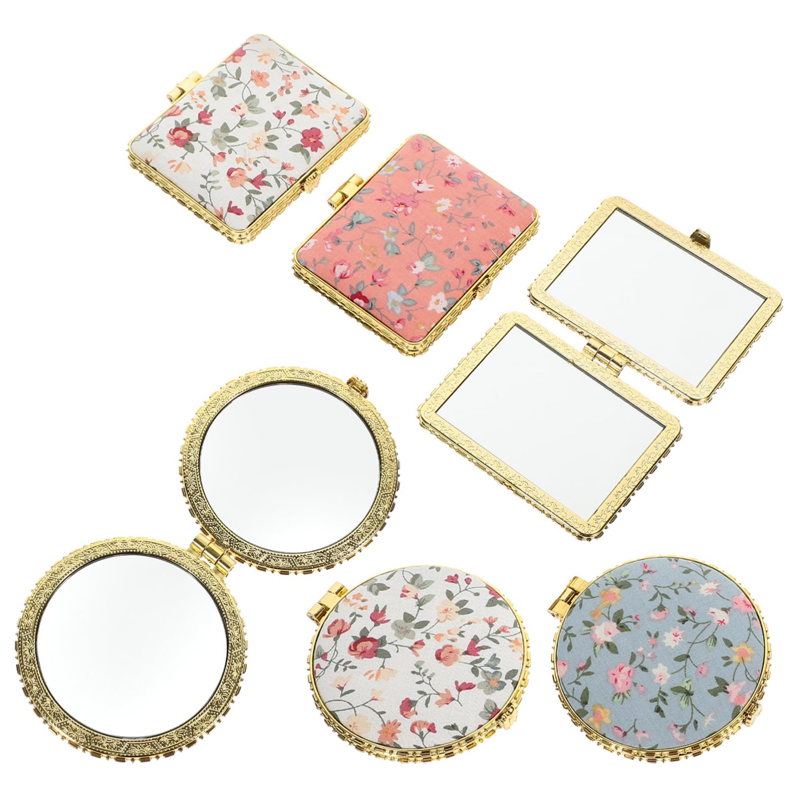 Miroir de poche double-face pliable et léger avec revêtement tissu vintage (lot de 6)