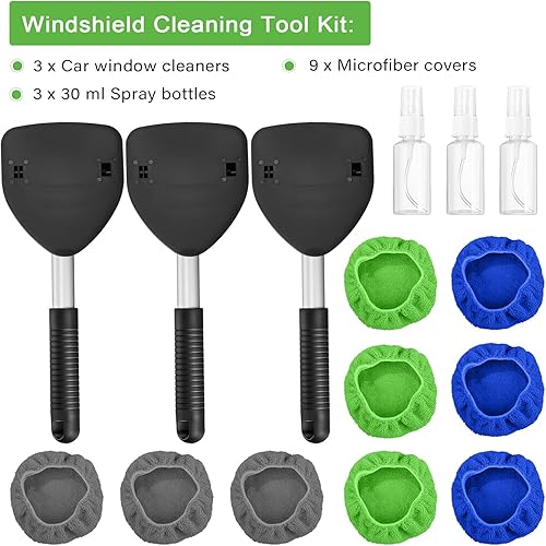 Miniatura 7 de Tallew 3 piezas de microfibra limpiador de parabrisas de coche, kit de limpieza para detalles del interior del automóvil con mango extensible y 9
