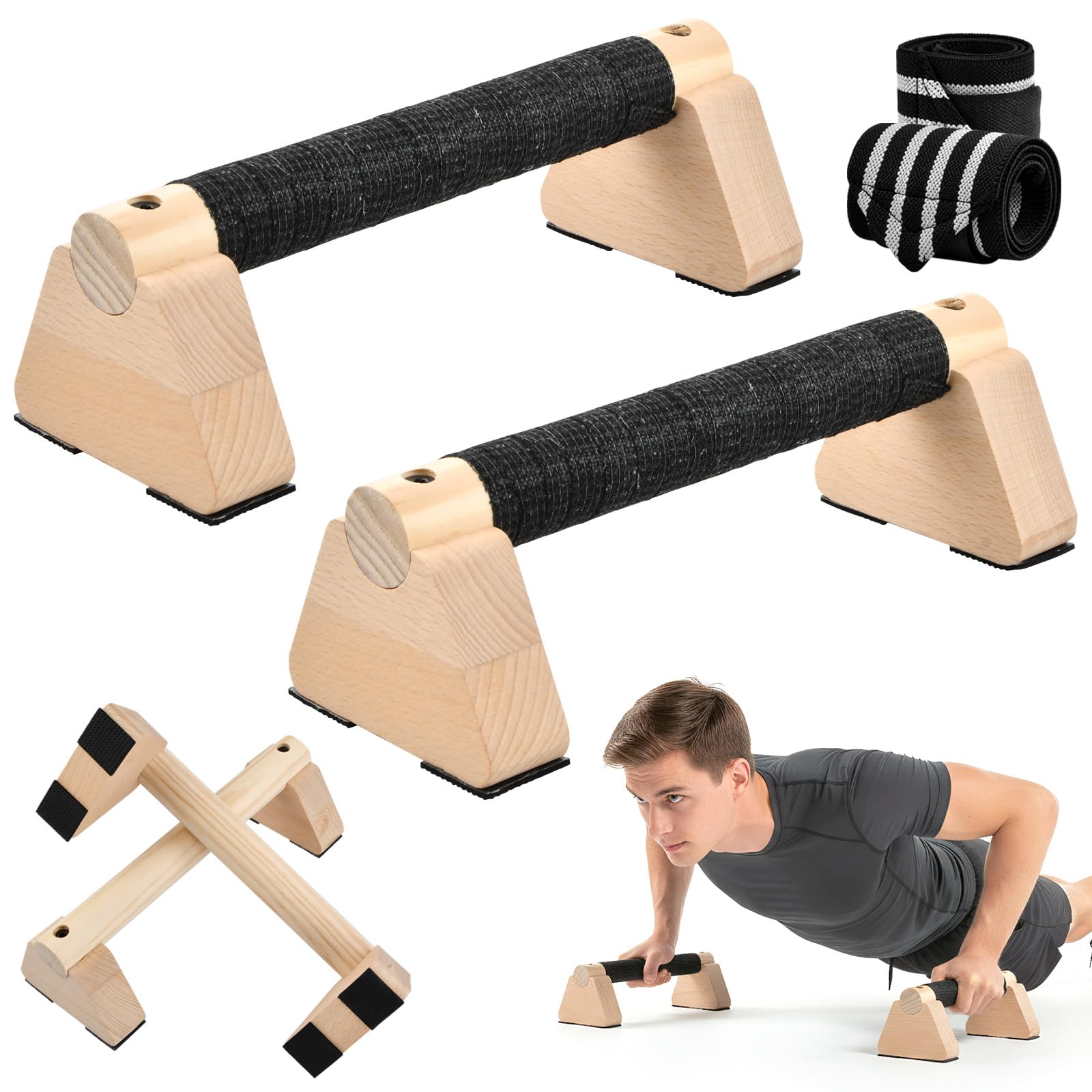 Parallele Calisthenics, 2 Parallele Basse, Maniglie per Flessioni in Legno 25cm, Ergonomiche e Antiscivolo con Protezione per il Polso, Push Up Bar Fitness per Interni ed Esterni