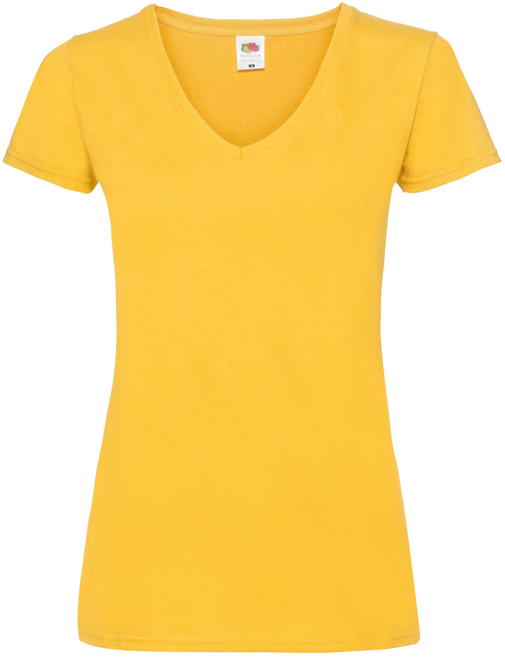 FRUIT OF THE LOOM Women's V-neck Valueweight T Shirt, Sunflower, M UK