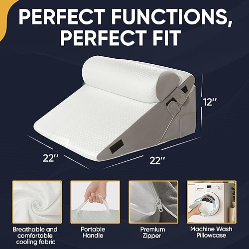 Miniatura 3 de Juego de 3 almohadas de cuña de diseño ajustable 10 en 1 para apnea del sueño, juego de almohadas ortopédicas de cuña para después de la cirugía,